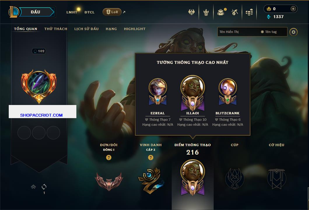 Acc Liên Minh Huyền Thoại/Đấu Trường Chân lý mã số 7760