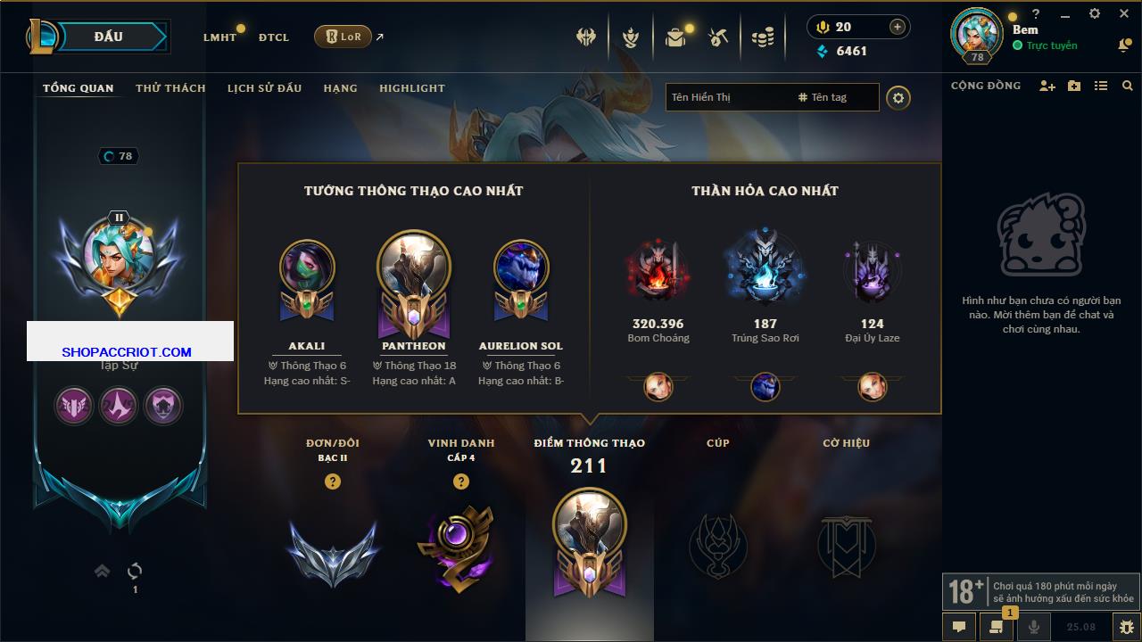 Acc Liên Minh Huyền Thoại/Đấu Trường Chân lý mã số 7778