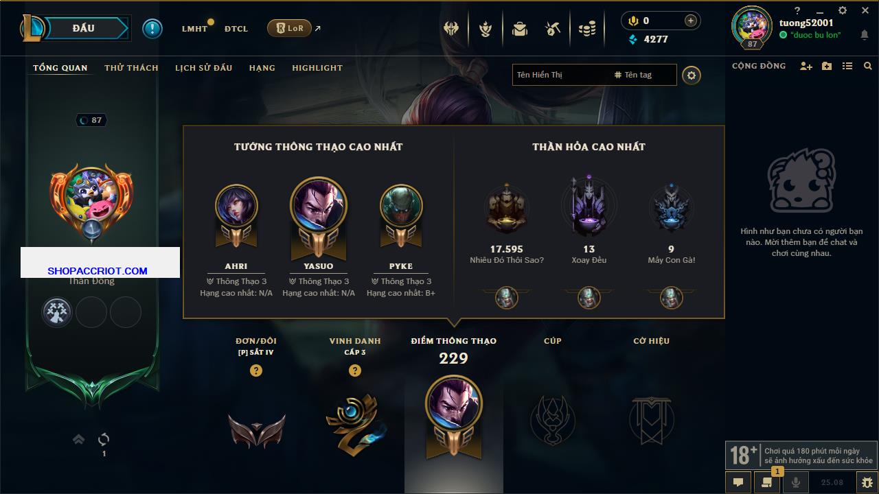 Acc Liên Minh Huyền Thoại/Đấu Trường Chân lý mã số 7779