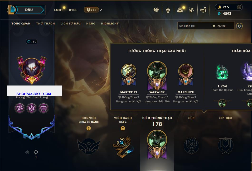 Acc Liên Minh Huyền Thoại/Đấu Trường Chân lý mã số 7783