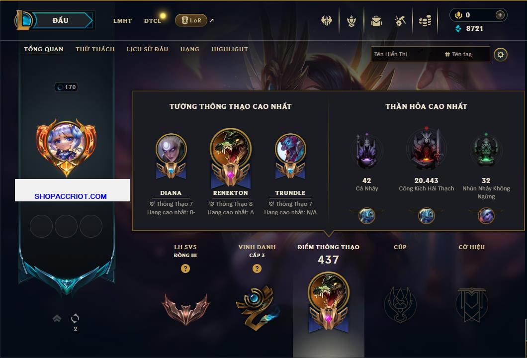 Acc Liên Minh Huyền Thoại/Đấu Trường Chân lý mã số 7786