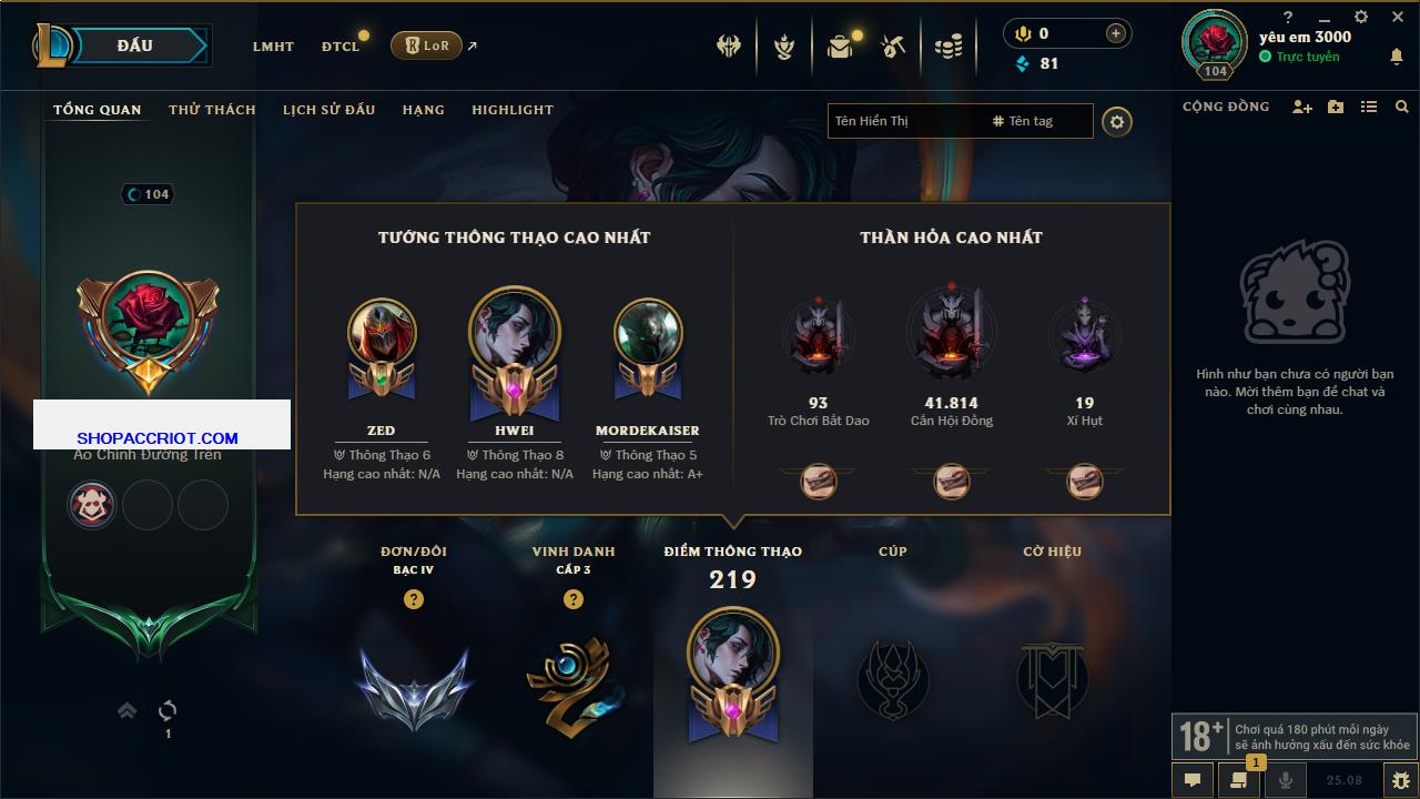 Acc Liên Minh Huyền Thoại/Đấu Trường Chân lý mã số 7792