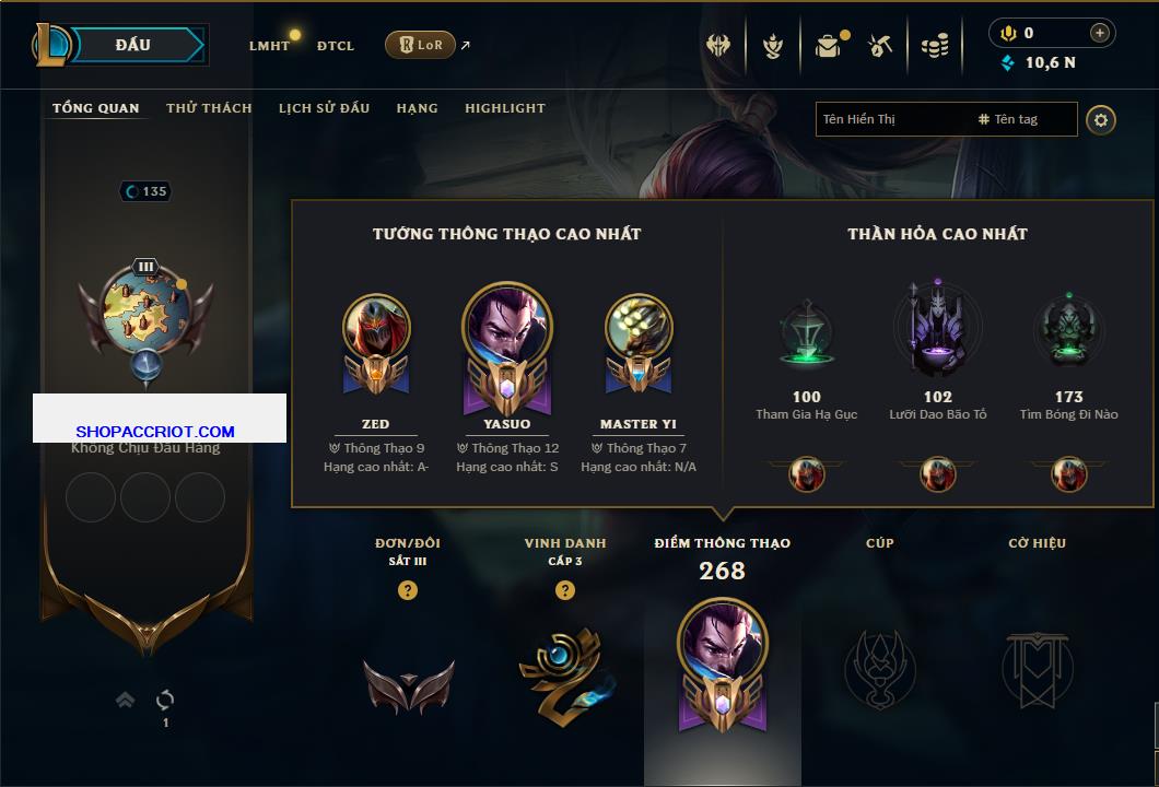 Acc Liên Minh Huyền Thoại/Đấu Trường Chân lý mã số 7799