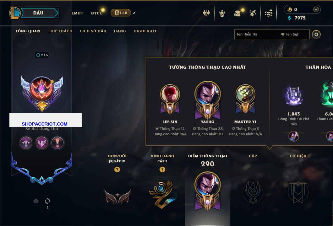 Acc Liên Minh Huyền Thoại/Đấu Trường Chân lý mã số 7800