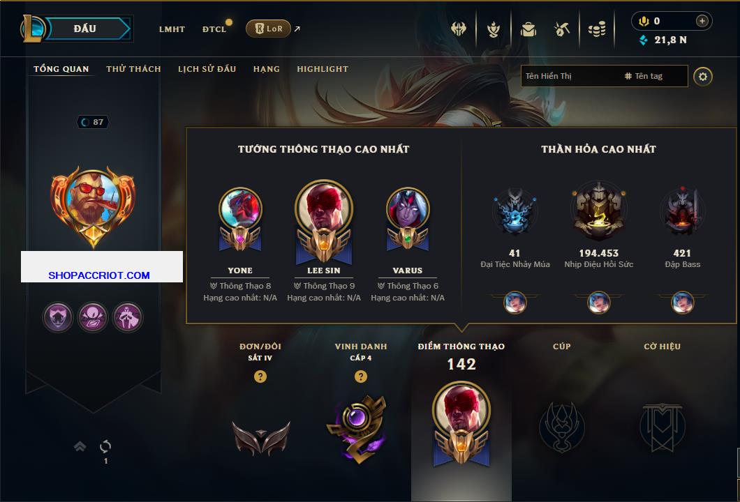 Acc Liên Minh Huyền Thoại/Đấu Trường Chân lý mã số 7824