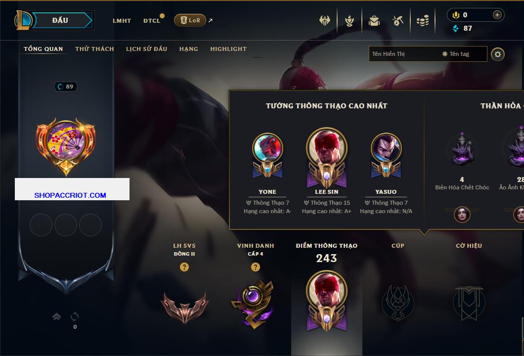 Acc Liên Minh Huyền Thoại/Đấu Trường Chân lý mã số 7825