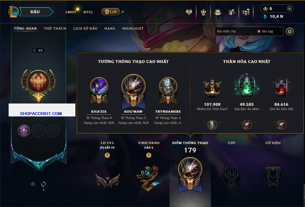 Acc Liên Minh Huyền Thoại/Đấu Trường Chân lý mã số 7830