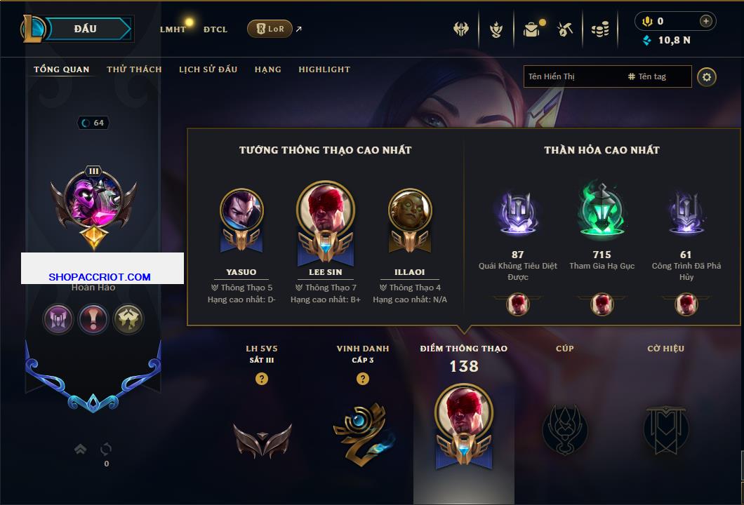 Acc Liên Minh Huyền Thoại/Đấu Trường Chân lý mã số 7837