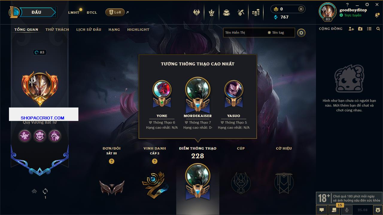 Acc Liên Minh Huyền Thoại/Đấu Trường Chân lý mã số 7838