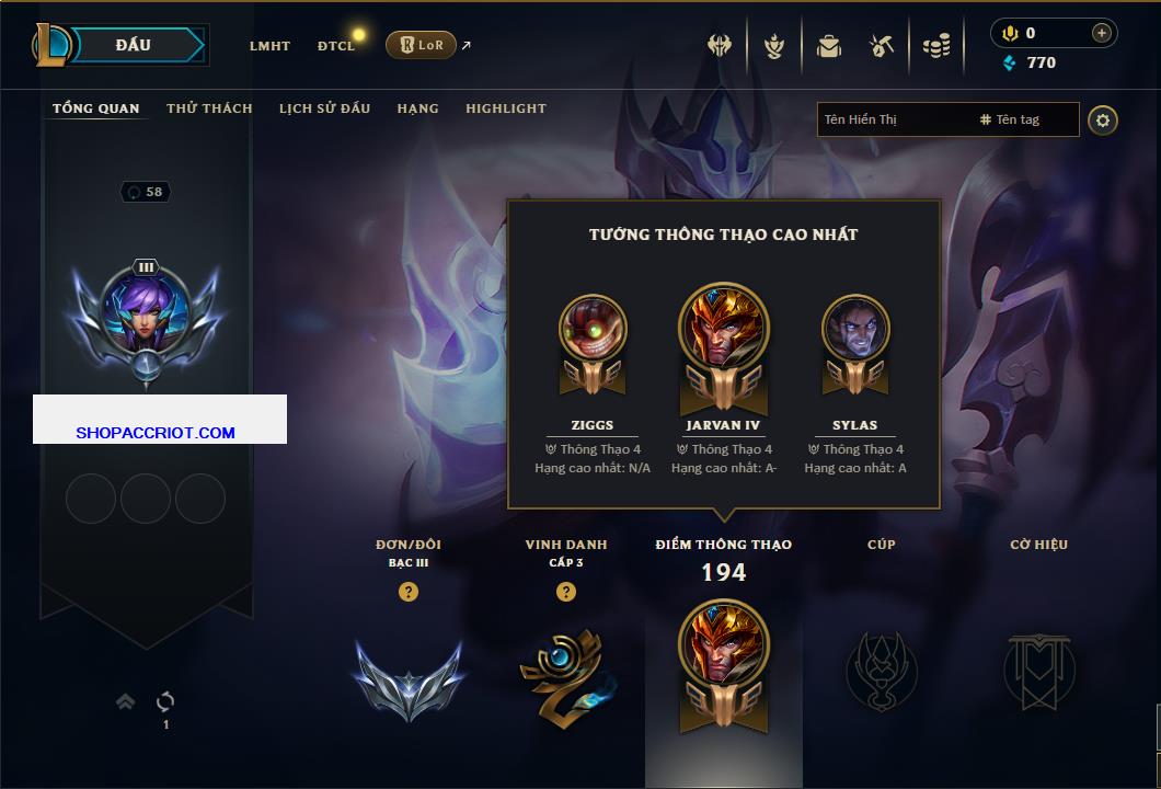 Acc Liên Minh Huyền Thoại/Đấu Trường Chân lý mã số 7839