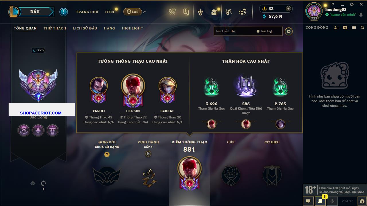 Acc Liên Minh Huyền Thoại/Đấu Trường Chân lý mã số 7856