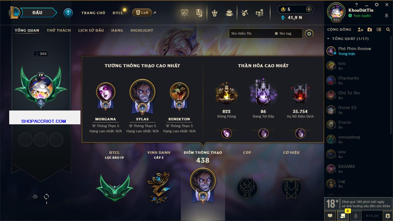 Acc Liên Minh Huyền Thoại/Đấu Trường Chân lý mã số 7864