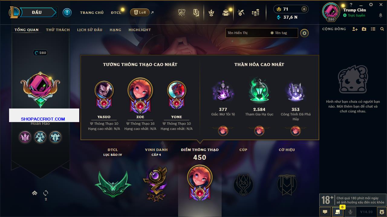 Acc Liên Minh Huyền Thoại/Đấu Trường Chân lý mã số 7869