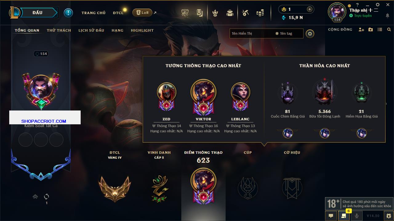 Acc Liên Minh Huyền Thoại/Đấu Trường Chân lý mã số 7870