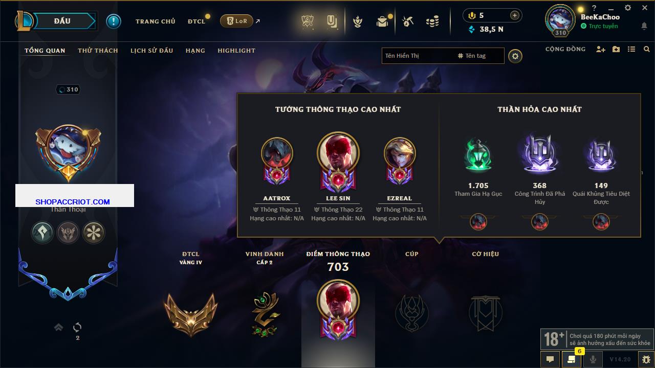 Acc Liên Minh Huyền Thoại/Đấu Trường Chân lý mã số 7871