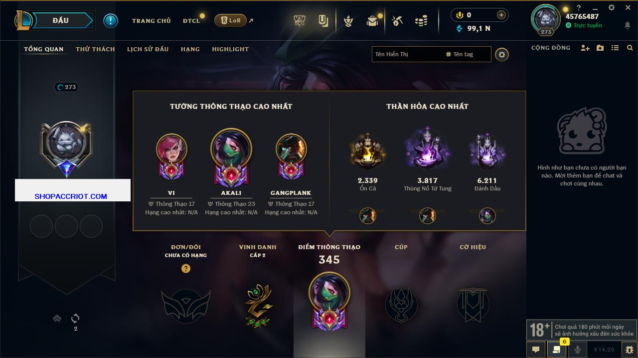 Acc Liên Minh Huyền Thoại/Đấu Trường Chân lý mã số 7874