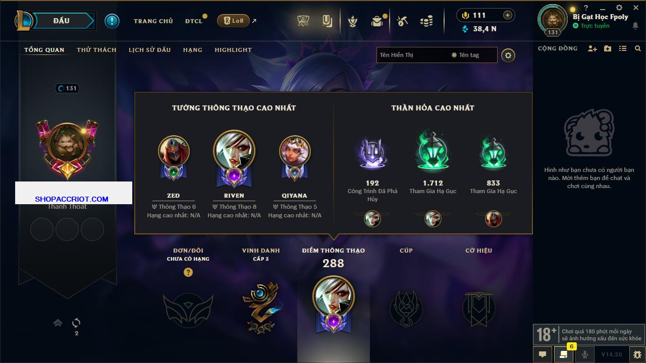 Acc Liên Minh Huyền Thoại/Đấu Trường Chân lý mã số 7876