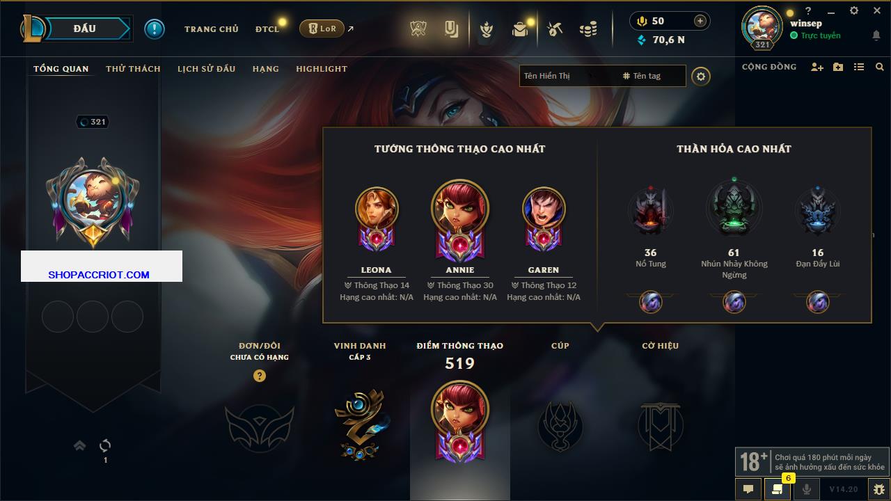 Acc Liên Minh Huyền Thoại/Đấu Trường Chân lý mã số 7881