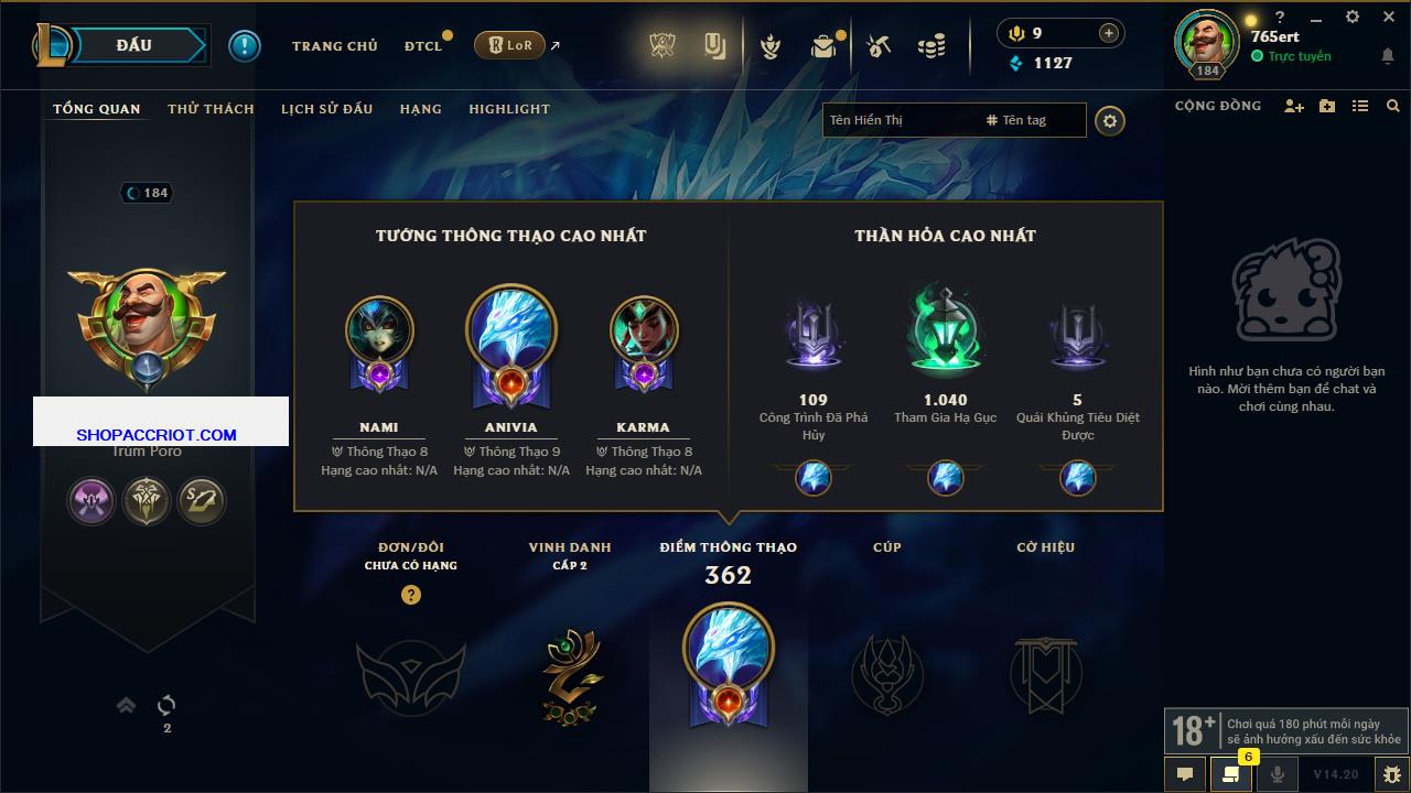 Acc Liên Minh Huyền Thoại/Đấu Trường Chân lý mã số 7886