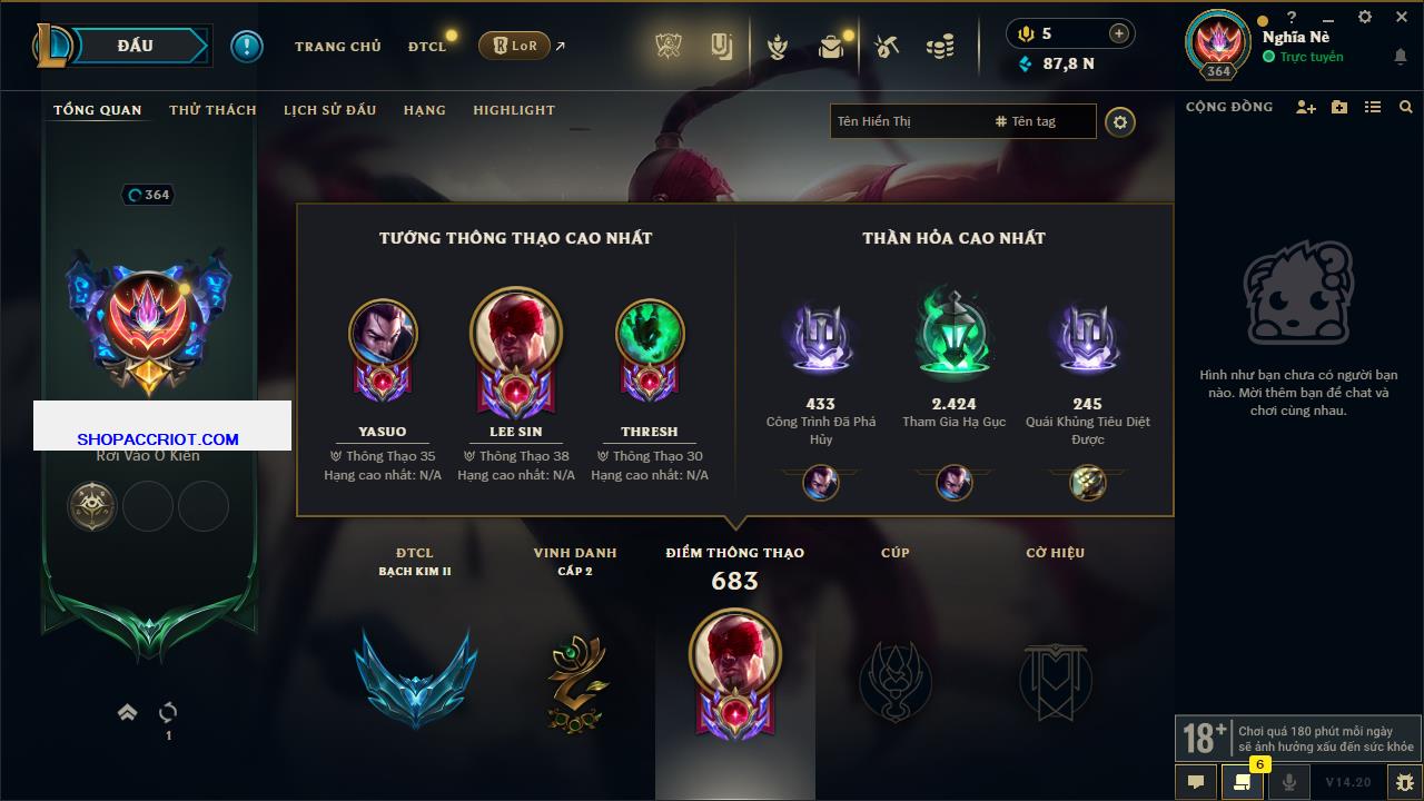 Acc Liên Minh Huyền Thoại/Đấu Trường Chân lý mã số 7889