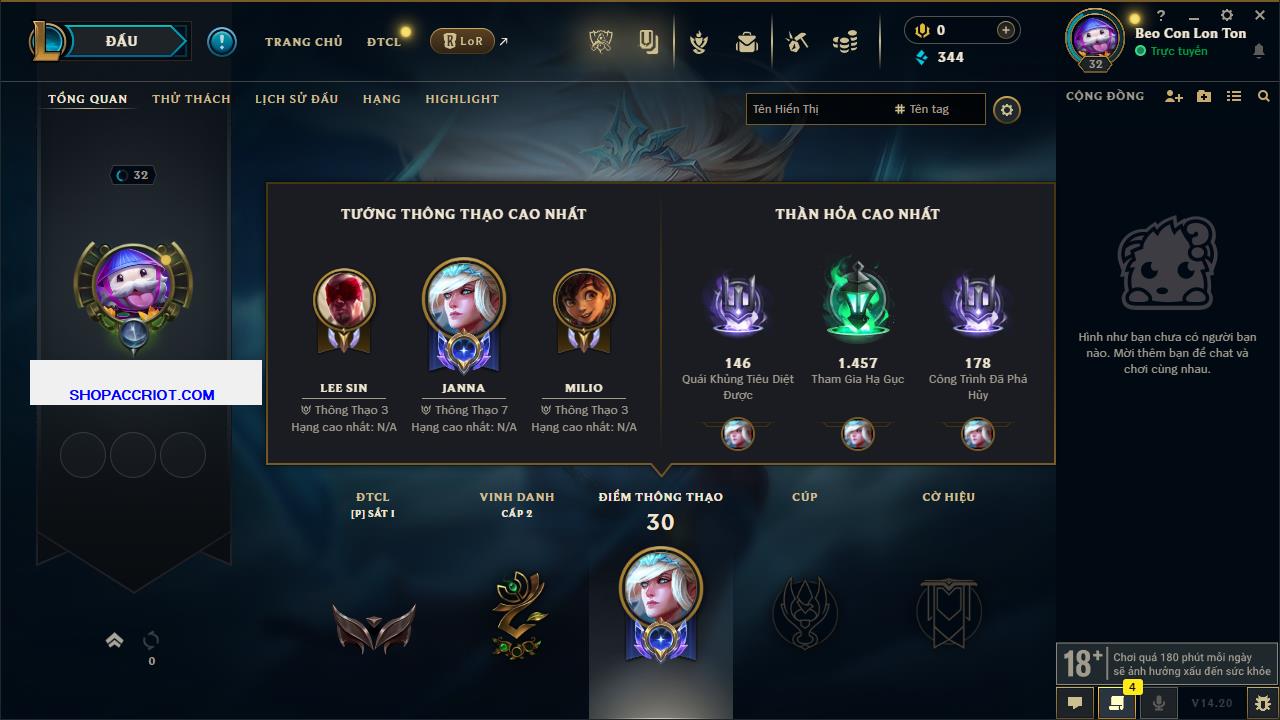 Acc Liên Minh Huyền Thoại/Đấu Trường Chân lý mã số 7910