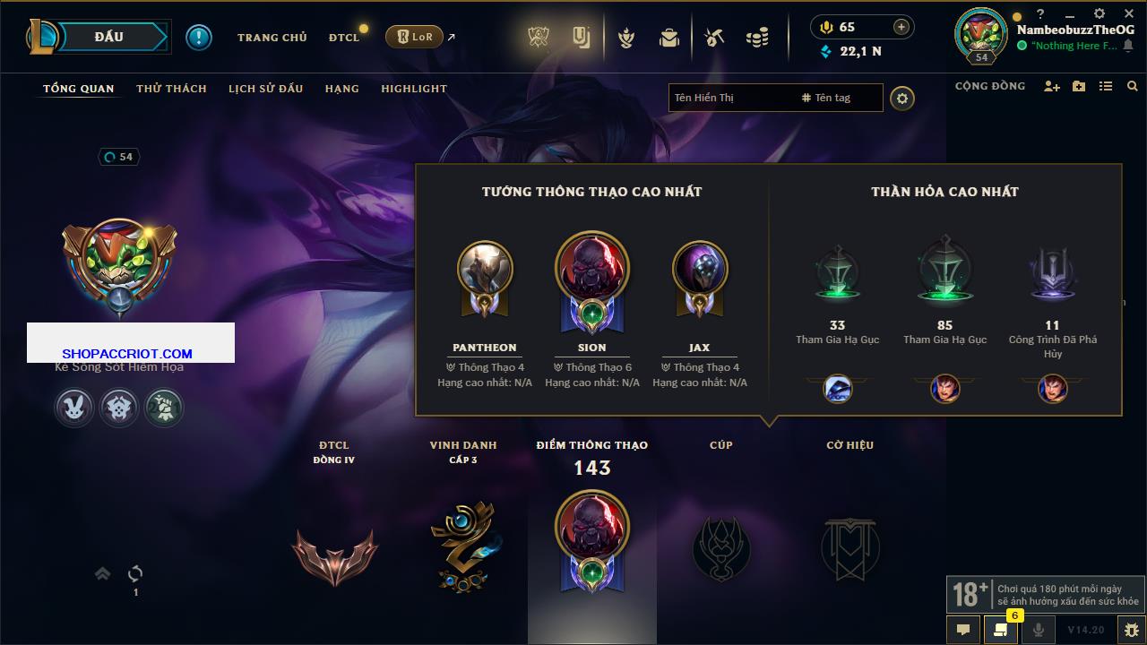 Acc Liên Minh Huyền Thoại/Đấu Trường Chân lý mã số 7911