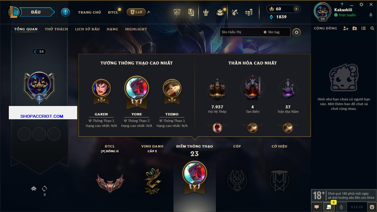 Acc Liên Minh Huyền Thoại/Đấu Trường Chân lý mã số 7915