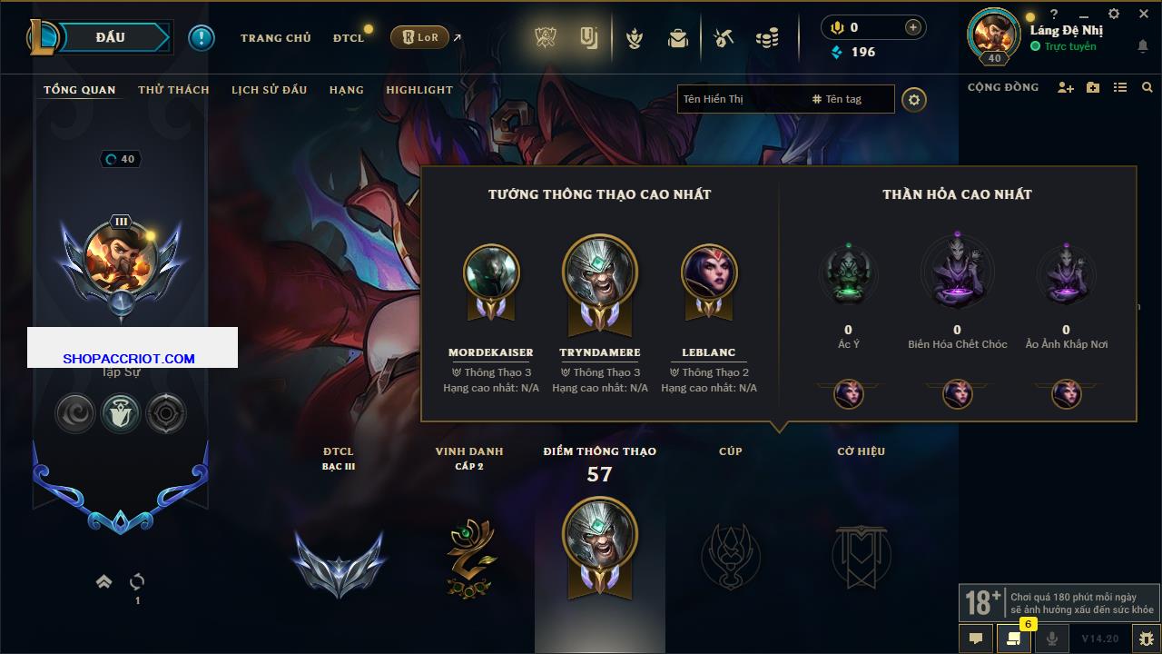 Acc Liên Minh Huyền Thoại/Đấu Trường Chân lý mã số 7918