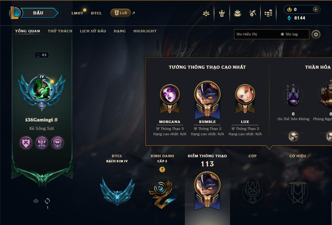 Acc Liên Minh Huyền Thoại/Đấu Trường Chân lý mã số 8915