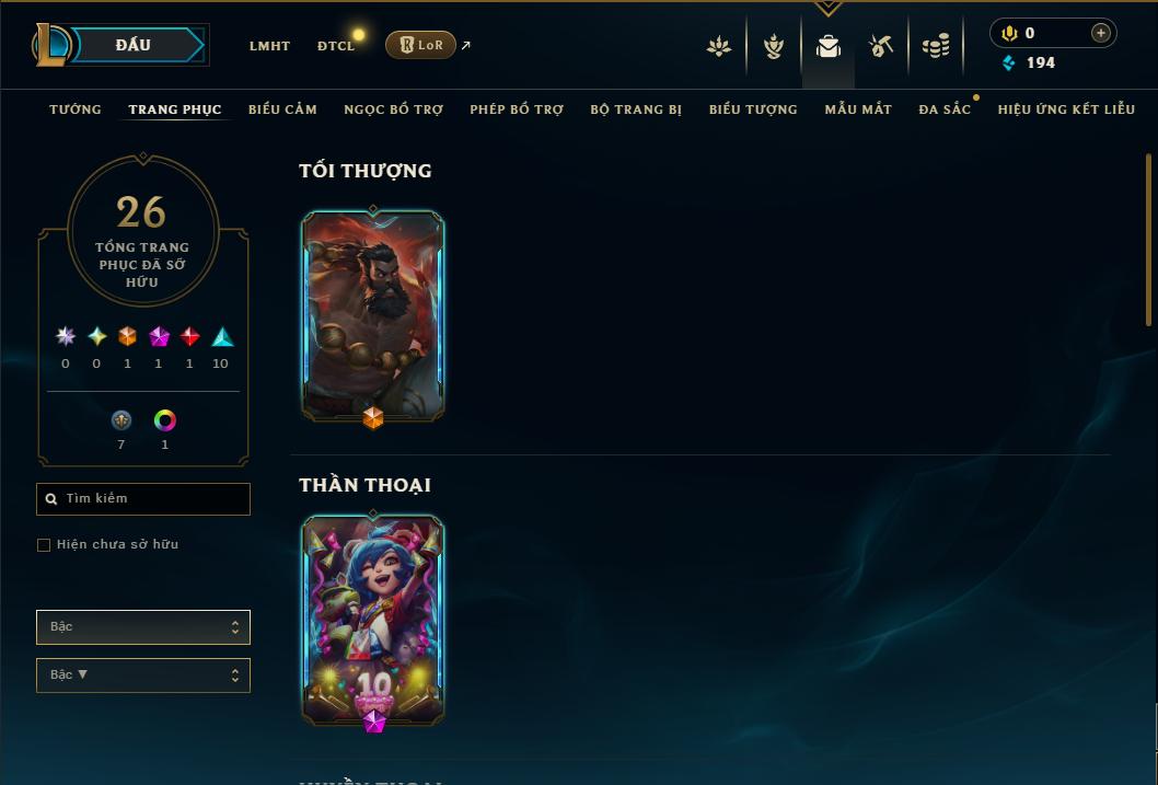 Acc Liên Minh Huyền Thoại/Đấu Trường Chân lý mã số 8950