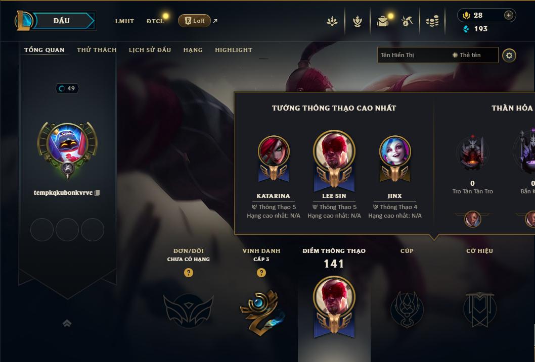 Acc Liên Minh Huyền Thoại/Đấu Trường Chân lý mã số 8969