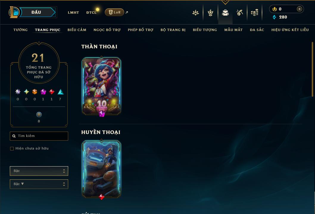 Acc Liên Minh Huyền Thoại/Đấu Trường Chân lý mã số 9005