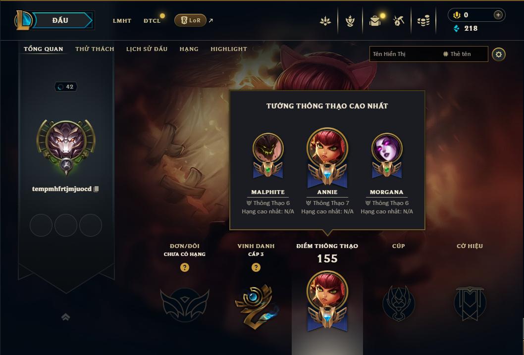 Acc Liên Minh Huyền Thoại/Đấu Trường Chân lý mã số 9014