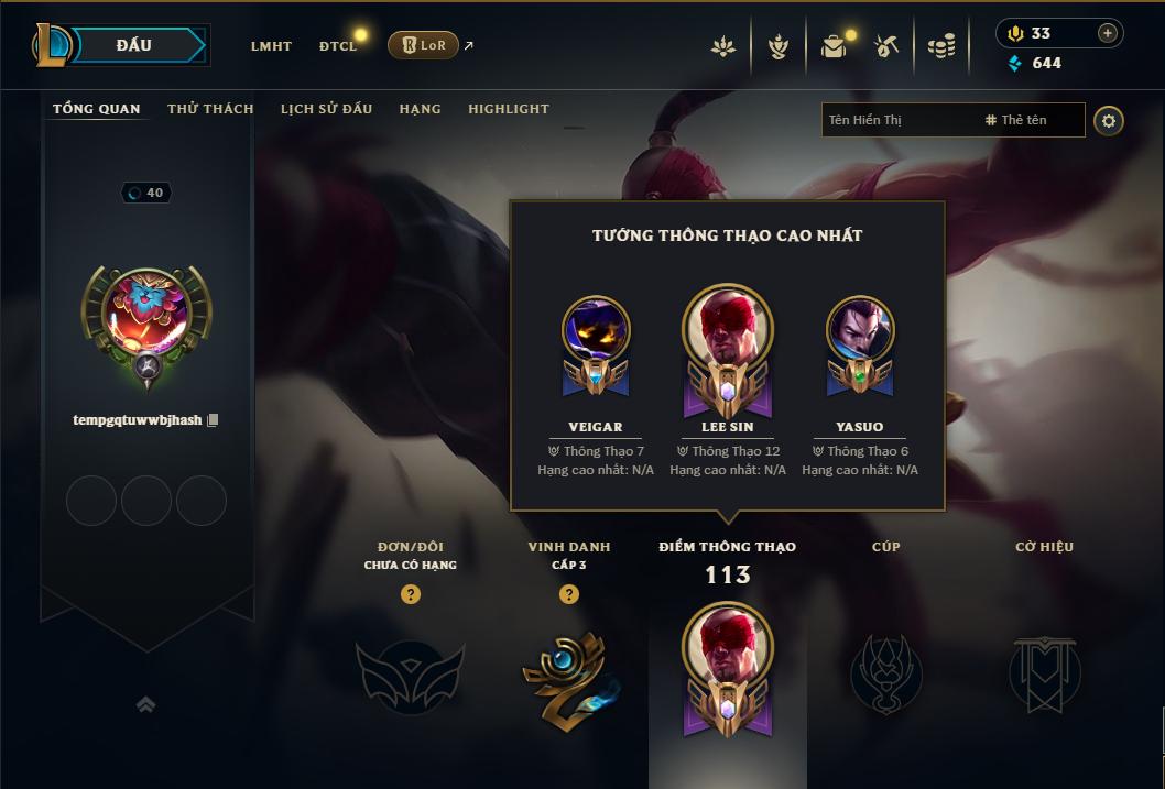 Acc Liên Minh Huyền Thoại/Đấu Trường Chân lý mã số 9026