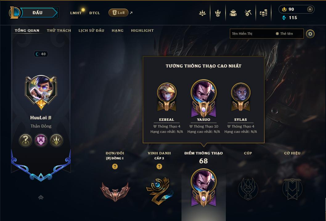 Acc Liên Minh Huyền Thoại/Đấu Trường Chân lý mã số 9070