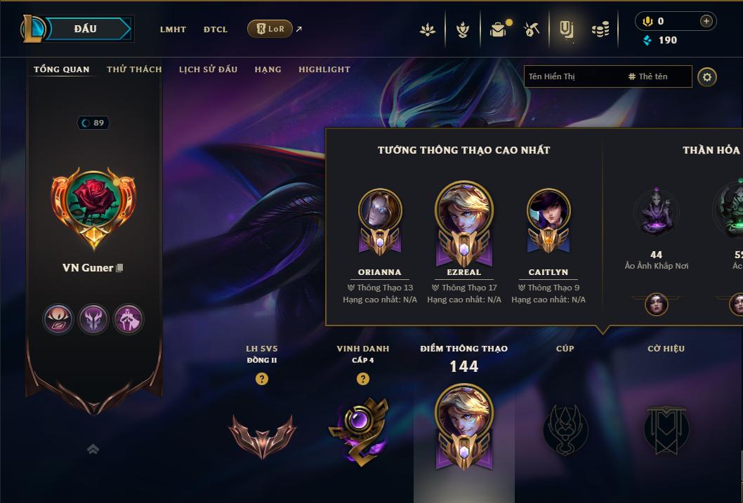 Acc Liên Minh Huyền Thoại/Đấu Trường Chân lý mã số 9098