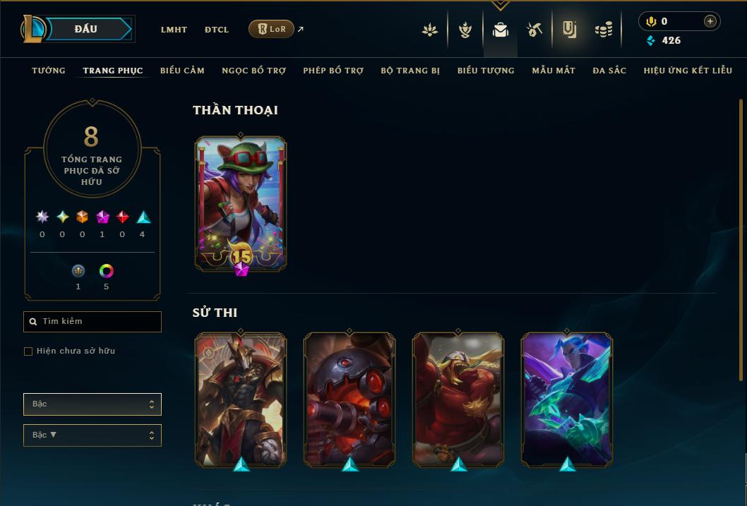 Acc Liên Minh Huyền Thoại/Đấu Trường Chân lý mã số 9159