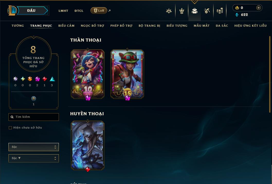 Acc Liên Minh Huyền Thoại/Đấu Trường Chân lý mã số 9161