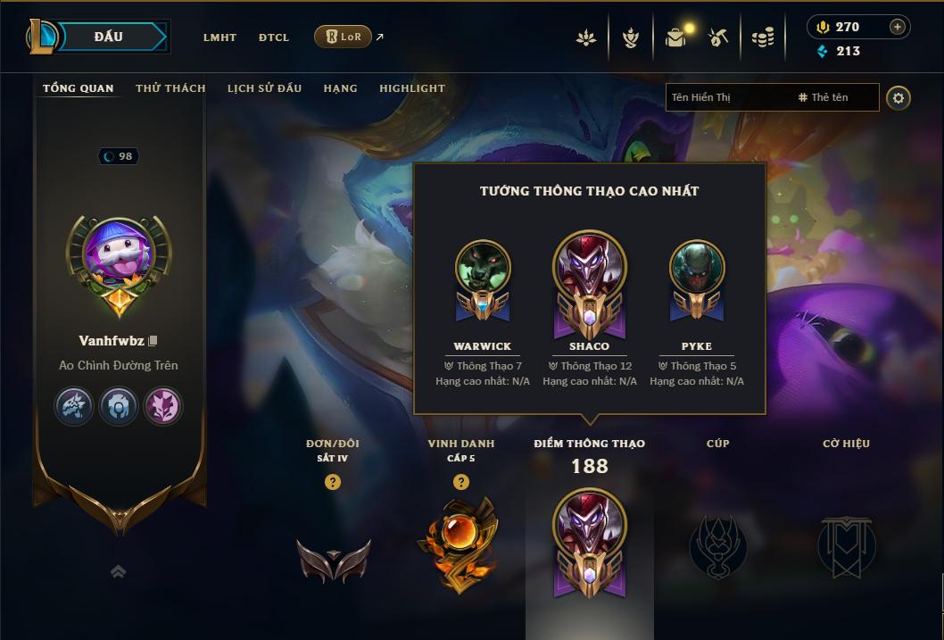 Acc Liên Minh Huyền Thoại/Đấu Trường Chân lý mã số 9182