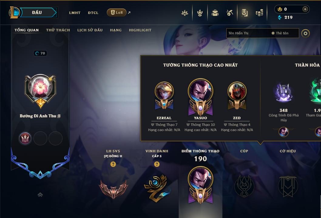 Acc Liên Minh Huyền Thoại/Đấu Trường Chân lý mã số 9191