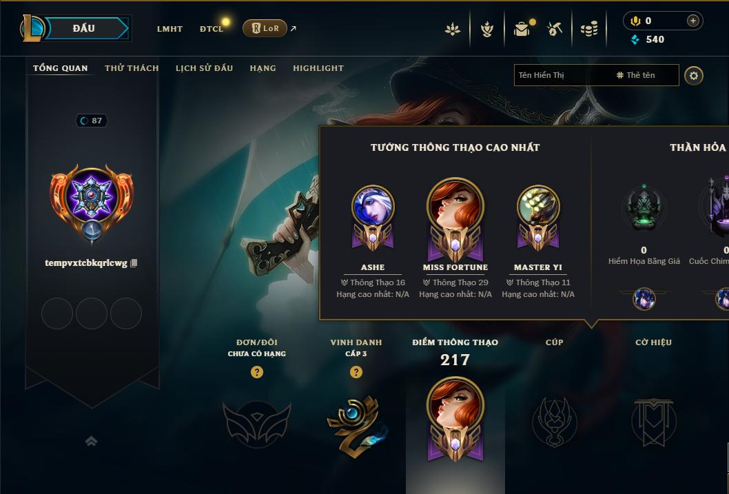 Acc Liên Minh Huyền Thoại/Đấu Trường Chân lý mã số 9270