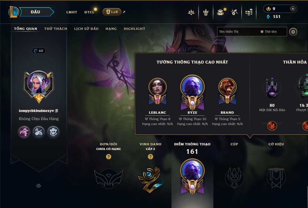 Acc Liên Minh Huyền Thoại/Đấu Trường Chân lý mã số 9284