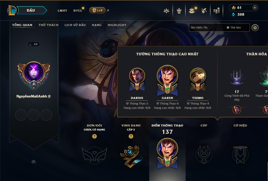 Acc Liên Minh Huyền Thoại/Đấu Trường Chân lý mã số 9319