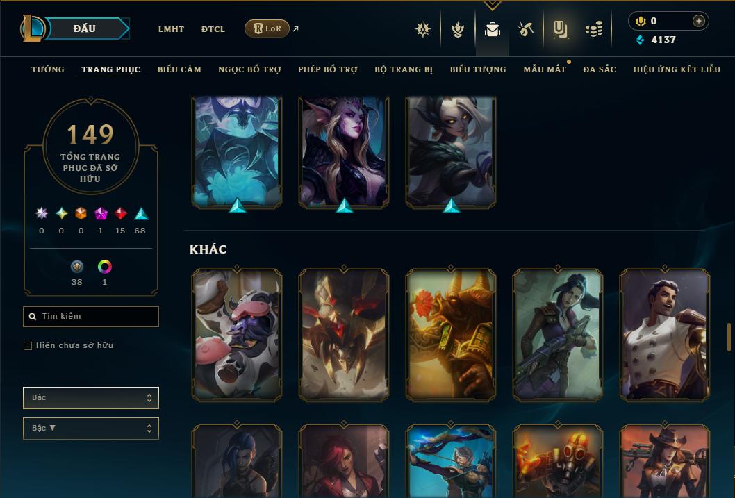 Acc Liên Minh Huyền Thoại/Đấu Trường Chân lý mã số 9352