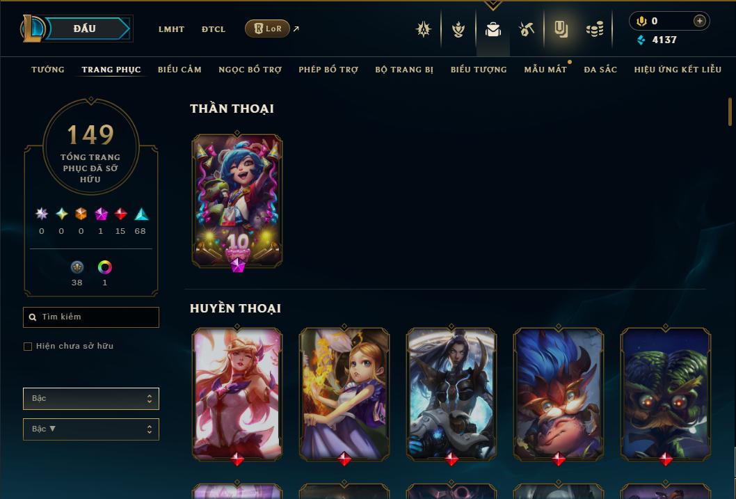 Acc Liên Minh Huyền Thoại/Đấu Trường Chân lý mã số 9352