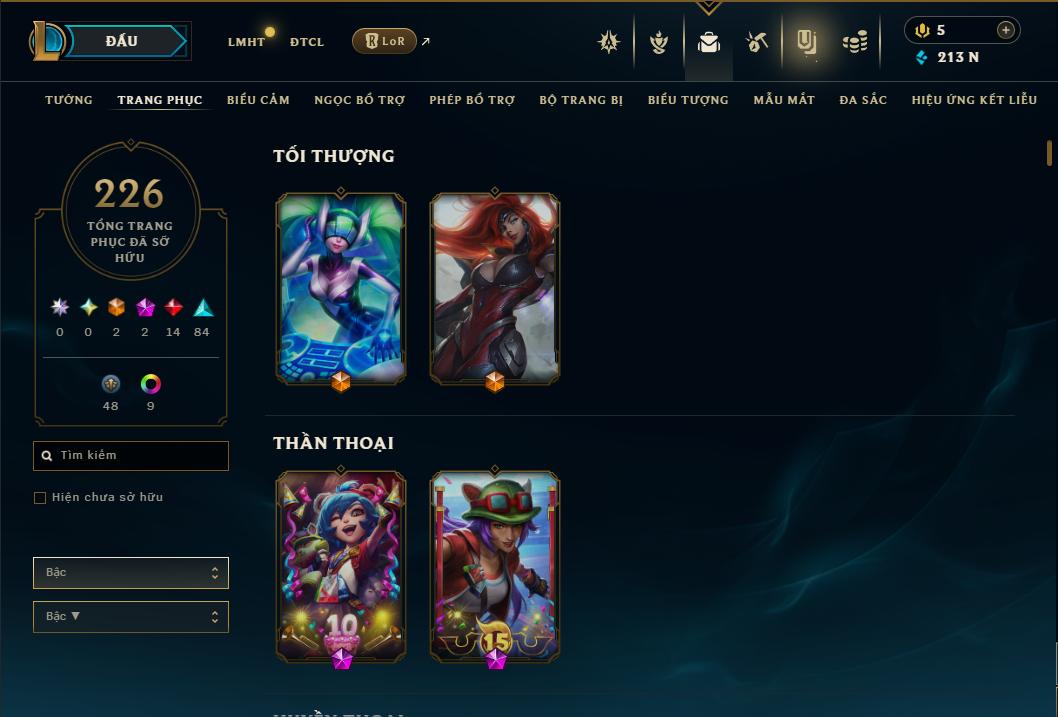 Acc Liên Minh Huyền Thoại/Đấu Trường Chân lý mã số 9360