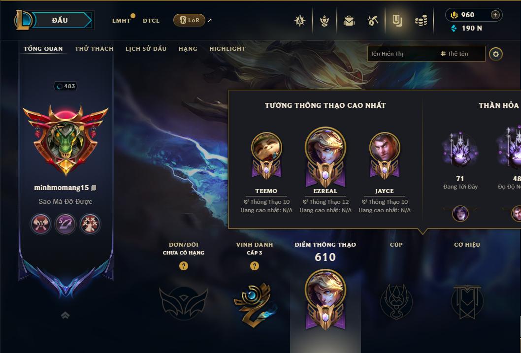 Acc Liên Minh Huyền Thoại/Đấu Trường Chân lý mã số 9364