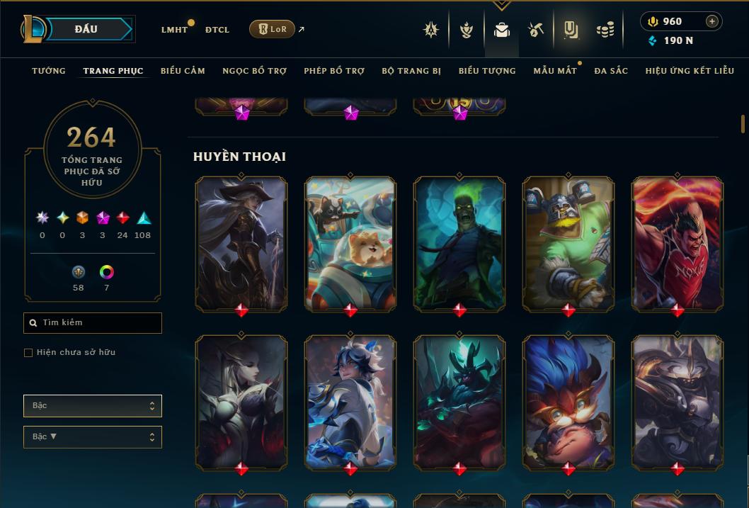 Acc Liên Minh Huyền Thoại/Đấu Trường Chân lý mã số 9364