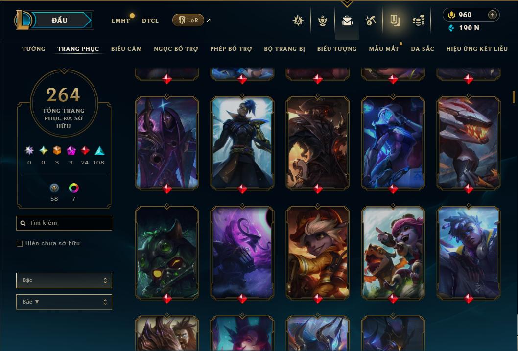 Acc Liên Minh Huyền Thoại/Đấu Trường Chân lý mã số 9364