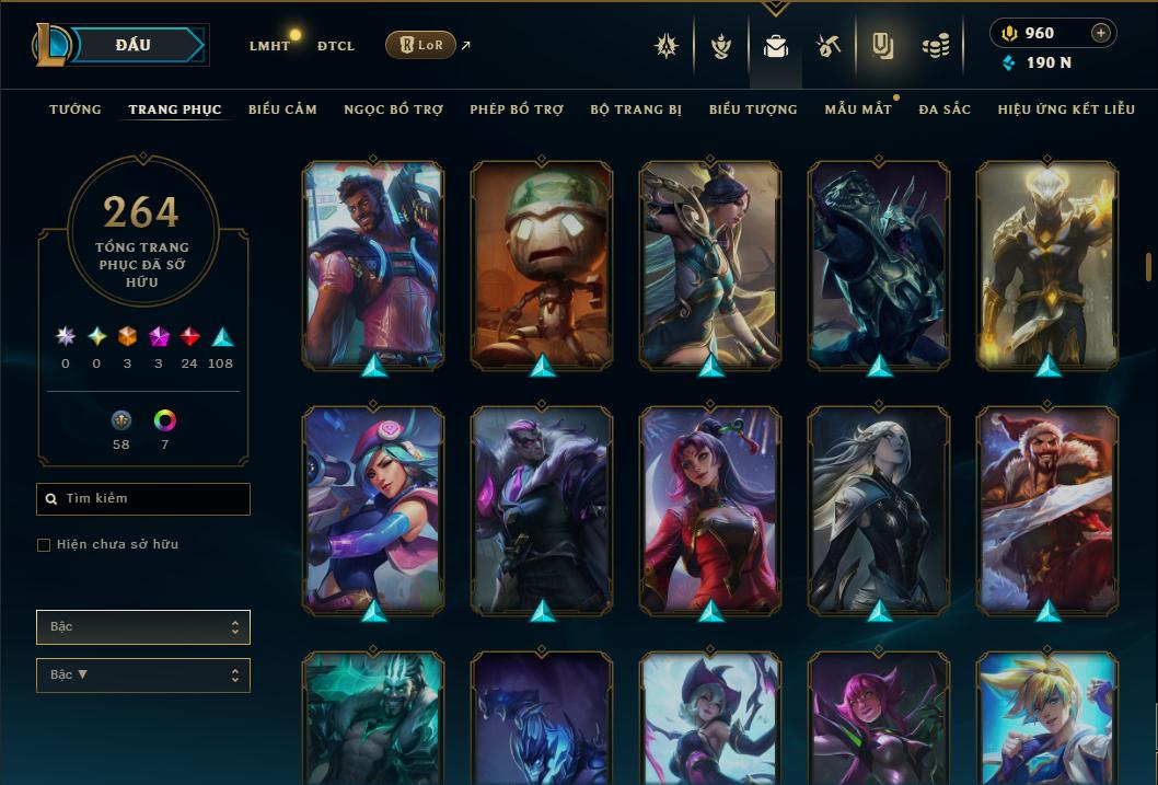 Acc Liên Minh Huyền Thoại/Đấu Trường Chân lý mã số 9364